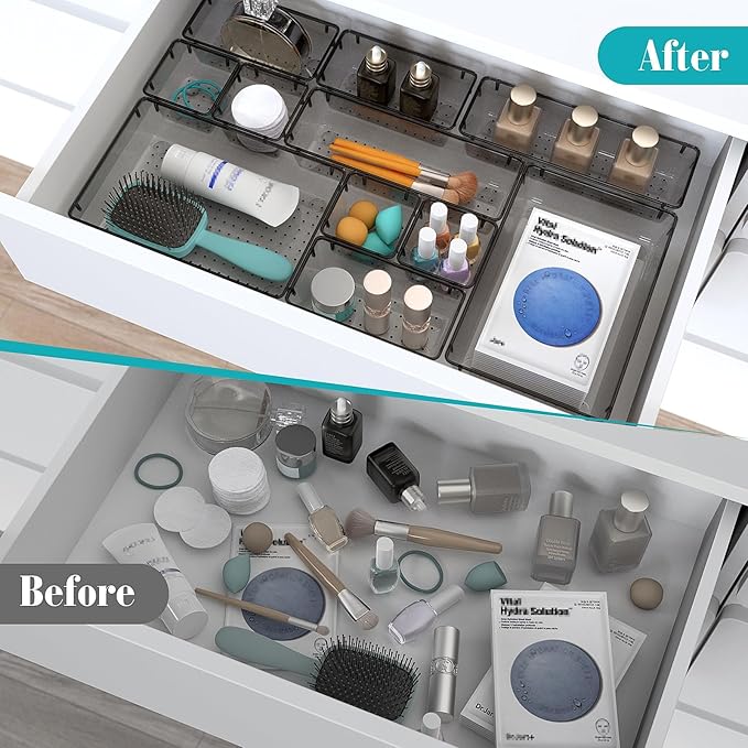 StorMiracle 28 PCS Clear Plastic Drawer Organizers Set, 4 Size Desk Drawer - Image 4