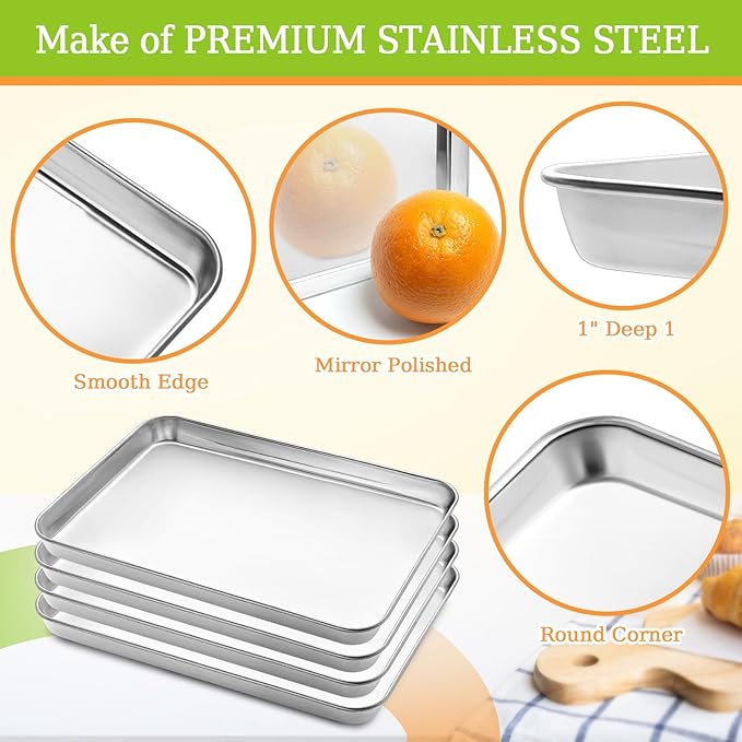 Quarter Sheet Pan Set of 4, CEKEE Stainless Steel Baking Sheet & Cookie Sheets - Image 3