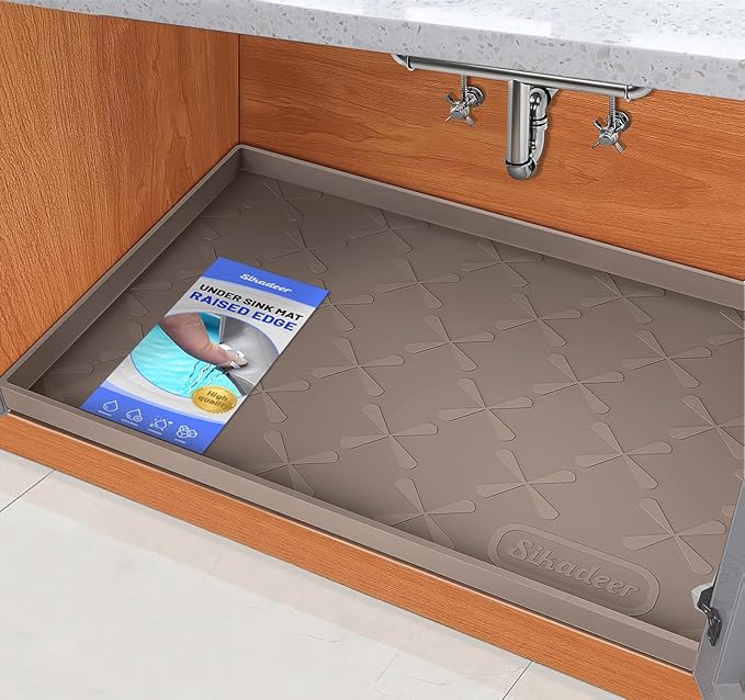 SIKADEER 22" x 22" Under Sink Mat Waterproof, Silicone Mat Kitchen Drawer Shelf by SIKADEER