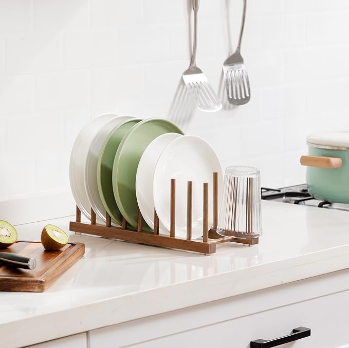 HBlife 4pcs Acacia Wooden Dish Dying Rack Pot Lid Plate Organizer Holder - Image 5