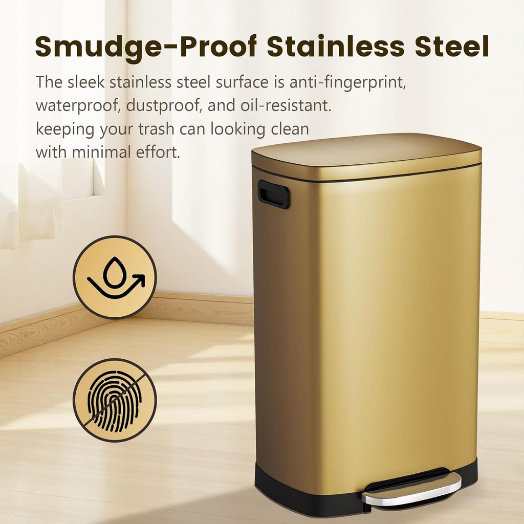 Kitchen Trash Can with Lid 13 Gal Stainless Steel Pedal Garbage Can