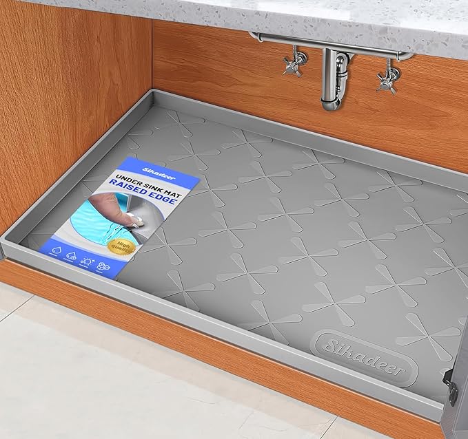 SIKADEER 37" x 22" Under Sink Mat Waterproof, Silicone Mat Kitchen Drawer Shelf by SIKADEER