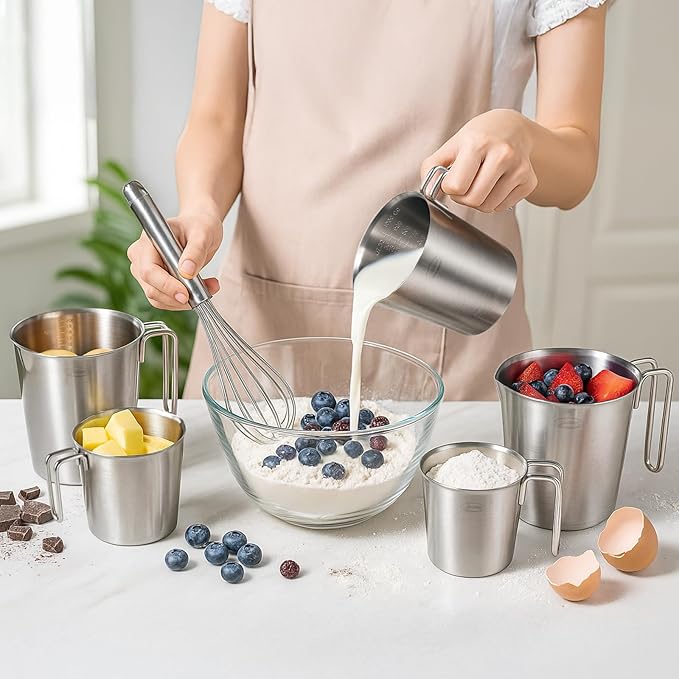 Newness 3-Pack Stainless Steel Measuring Cups Set, Metal Measuring Cup - Image 7