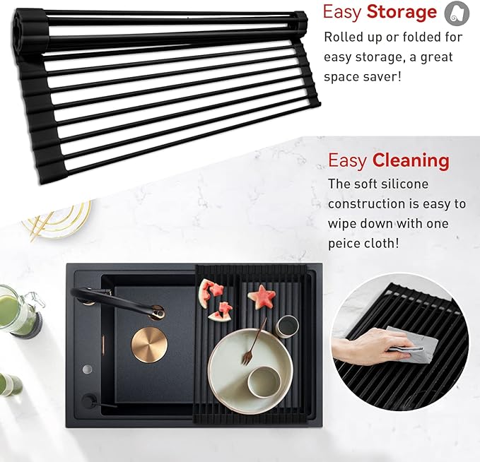 MERRYBOX 20.5" x 13" Roll Up Dish Drying Rack Silicone Wrapped Over The Sink - Image 3