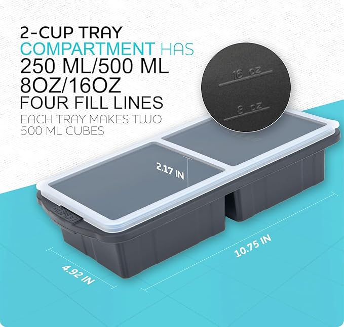 Silicone Freezer Tray With Lid-Soup Freezer Container molds-Large Ice Cube Tray - Image 3