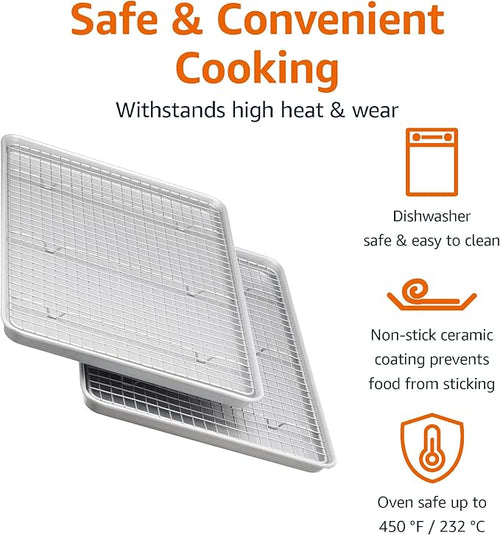 Amazon Basics Ceramic Nonstick Baking Sheets & Cooling Rack Set, Dishwasher Safe - Image 2