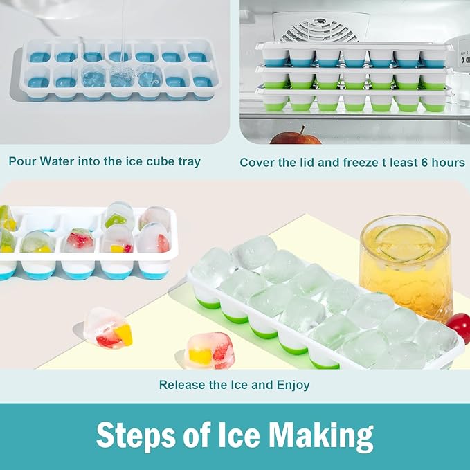 3 Pack Ice Cube Trays with Lids, Flexible Silicone Bottom - Image 4