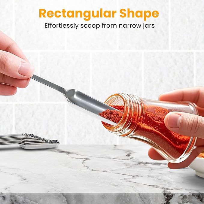 Stainless Steel Measuring Spoons Set of 6, Rectangular Metal Measuring Spoons - Image 3