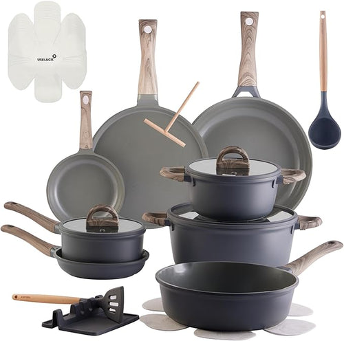 22Pcs Pots and Pans Set Non Stick Non-Toxic Ceramic Cookware Sets Nonstick by useluck