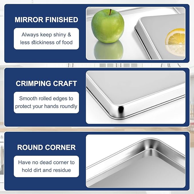 P&P CHEF 10.5 Inch Baking Cookie Sheet, Oven Pan Tray Stainless Steel Sheet Pan - Image 3