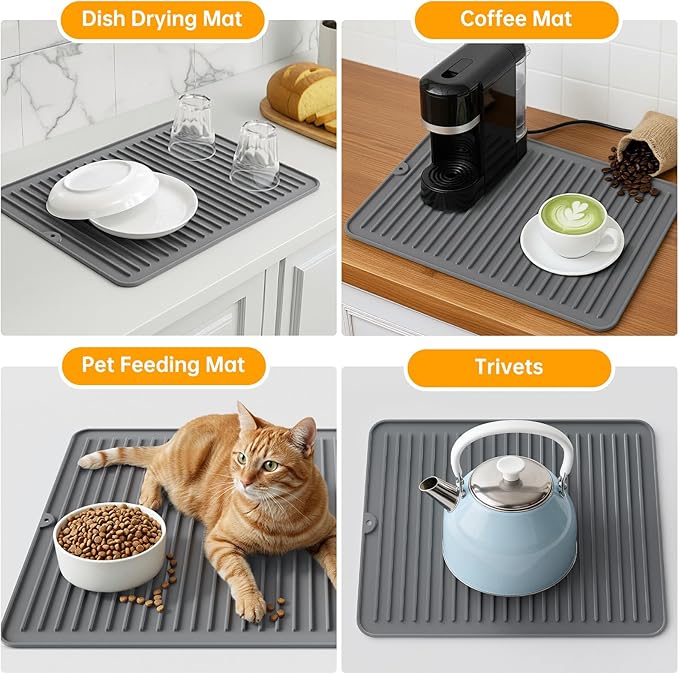 Songrey 28" x 18" Silicone Dish Drying Mat, Kitchen Counter Drying Pad - Image 6