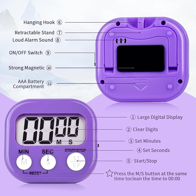 2 Pack Pack Digital Kitchen Timer Magnetic Digital Timer - Image 4