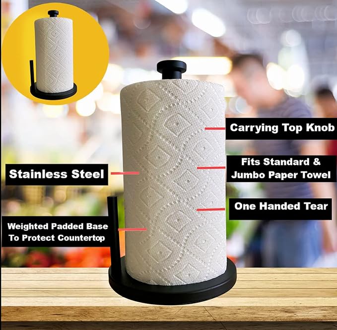 Black Paper Towel Holder Countertop Stainless Steel Paper Towel Stand - Image 6