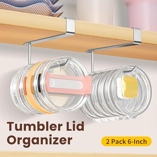 2 Pack Tumbler Lid Organizer, Under Cabinet Cup Lid Holder - Image 2