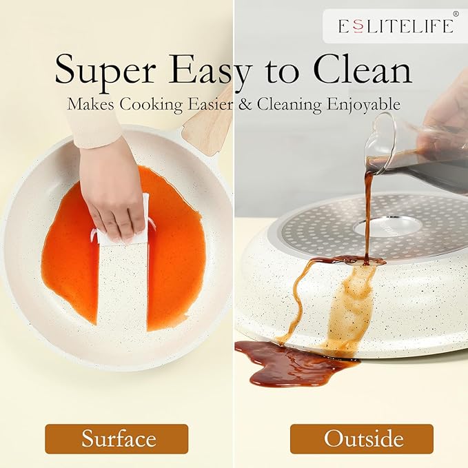 ESLITE LIFE Nonstick Ceramic Frying Pans Skillets Set, Non-Toxic Egg Omelette - Image 6