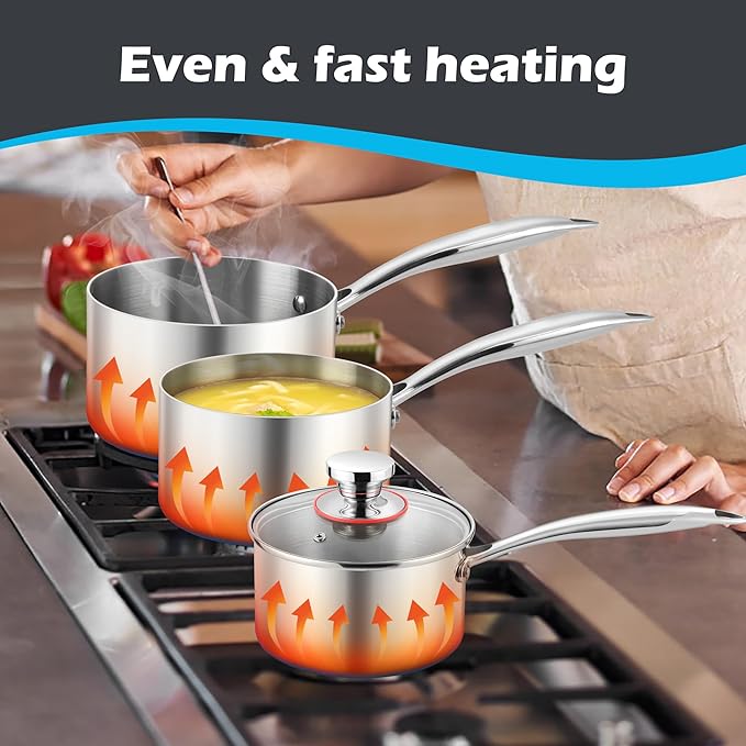 E-far 1-Quart Saucepan, Tri-Ply Stainless Steel Sauce Pan - Image 5