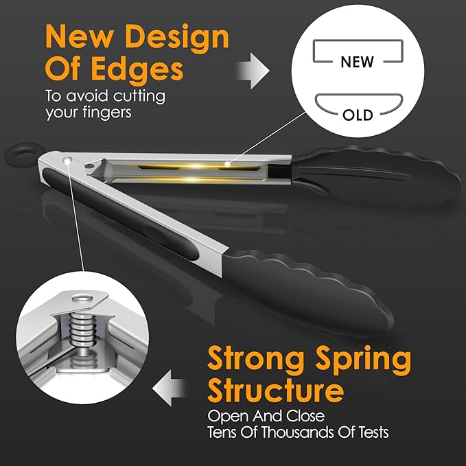 HOTEC Premium 7 & 9 Inch Kitchen Tongs, Stainless Steel Locking Cooking Tongs - Image 6