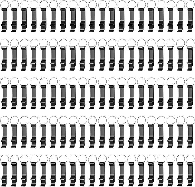100 Pack Black Metal Bottle Opener Keychains, Tiny Beverage Opener Party Favor by Yugada