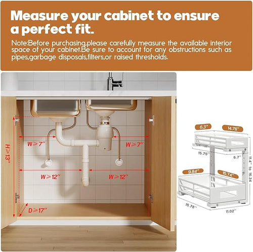 1-Pack Under Sink Organizers and Storage, 2-Tier L Shape Pull Out Cabinet - Image 2