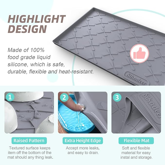 SIKADEER 37" x 22" Under Sink Mat Waterproof, Silicone Mat Kitchen Drawer Shelf - Image 4