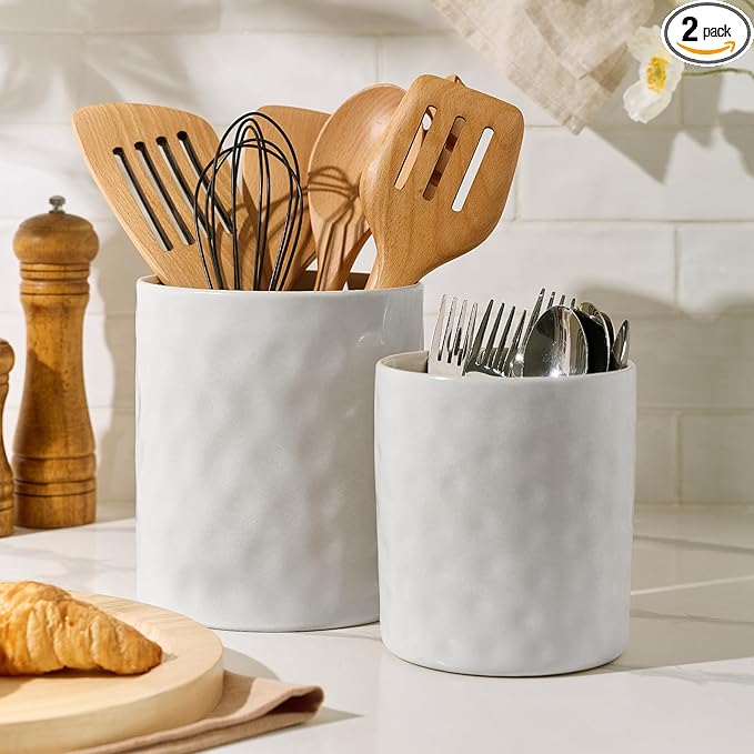 famiware Ocean Utensil Holder, 7.2"+5.8" Ceramic Kitchen Utensil Holder by Famiware