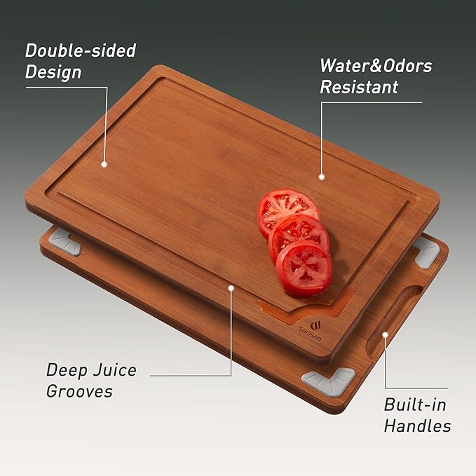 Bamboo Cutting Board Set Non Slip Feet Over Sink Day Gifts Best Mama Mommy - Image 4