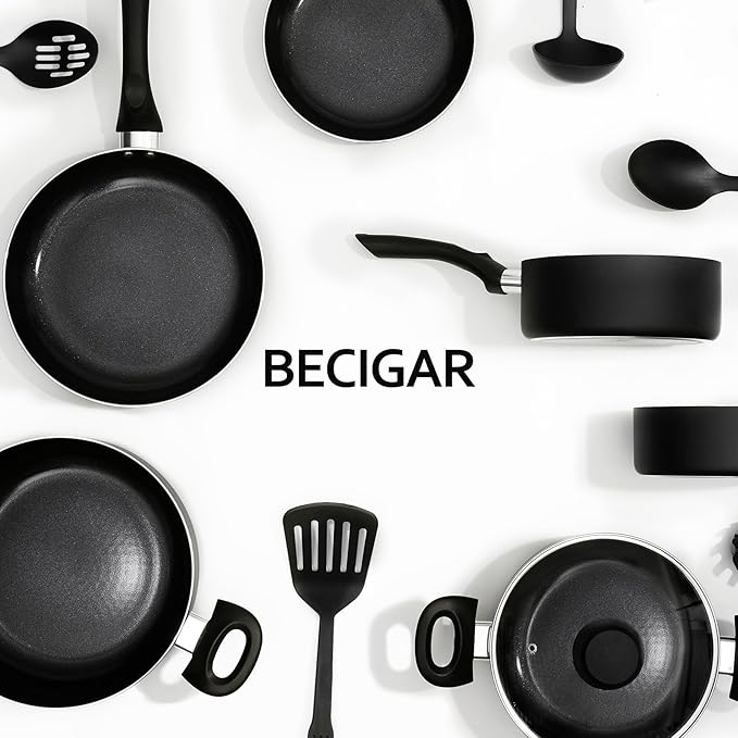 BECIGAR Black Ceramic Pots and Pans Set, Nonstick Pan Pots and Pans Set Non - Image 4