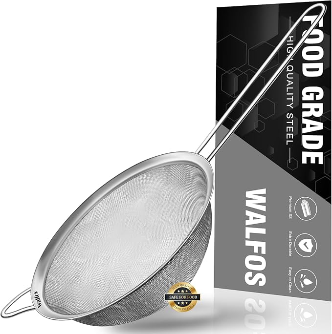 Walfos 7.8 Inch Fine Mesh Strainer, Premium Stainless Steel Colanders and by Walfos