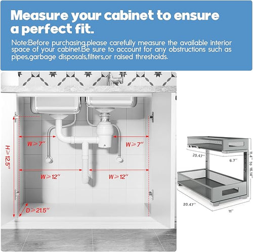2 Pack 20.47IN Depth Under Sink Storage Organizer, Large 2-Tier Elegant Mesh - Image 2