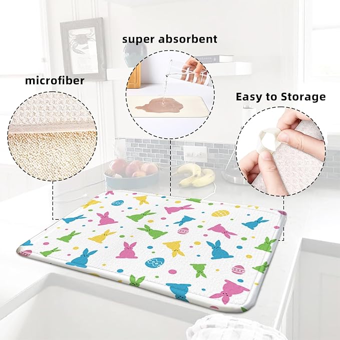 Easter Dish Drying Mat for Kitchen Counter 16''x18'' Microfiber Absorbent - Image 4