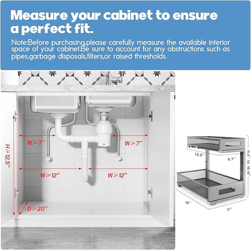2 Pack 19IN Depth Under Sink Storage Organizer, Large 2-Tier Elegant Mesh Pull - Image 2