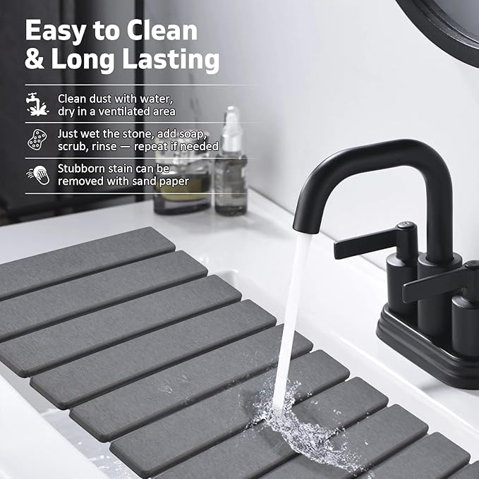 Large Stone Dish Drying Mat for Kitchen Counter, Collapsible Quick Dry Dish - Image 6