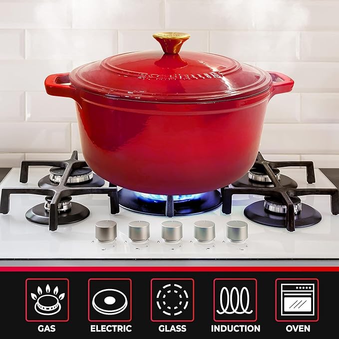 MUELLER HOME 7.5 QT Enameled Cast Iron Dutch Oven, Heavy-Duty Casserole Dish - Image 5