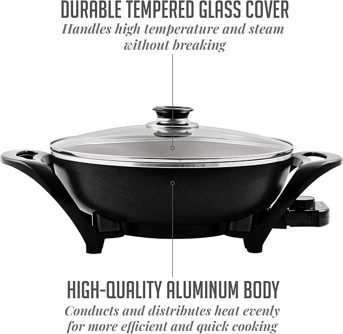 OVENTE Electric Wok with Nonstick Coating, 13 Inch Family-Sized Skillet - Image 4