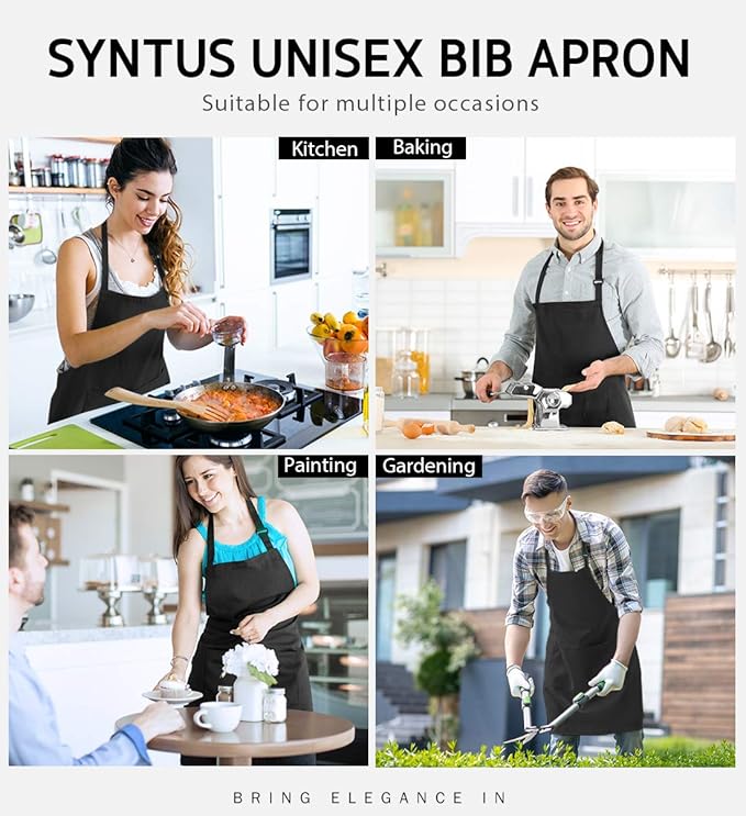 Syntus 12 Pack Bib Apron, Unisex Aprons Adjustable Waterdrop Resistant - Image 7