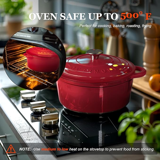 Overmont Enameled Cast Iron Dutch Oven - 7QT Pot - Heavy-Duty Cookware - Image 5
