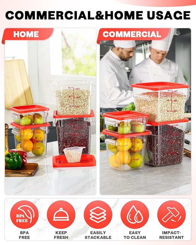 2QT NSF Food Storage Containers: 8 PCS Commercial Clear Square Food Storage - Image 5
