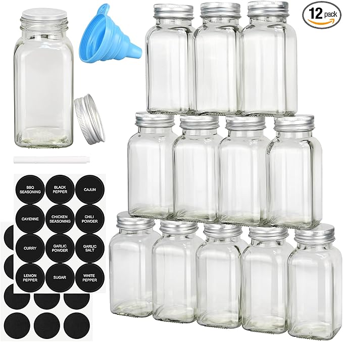 DkOvn 12pcs Glass Spice Jars, 4oz Empty Spice Jars by DkOvn