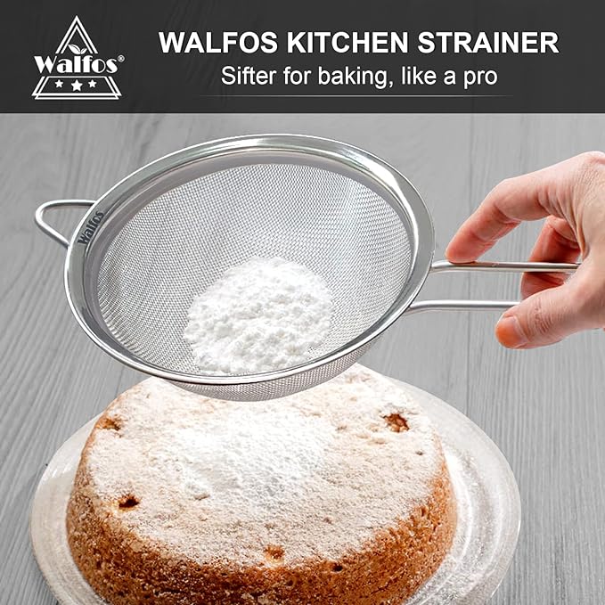 Walfos Extra Fine Mesh Strainer Set of 4-9.35", Stainless Steel 30 Mesh Sieve - Image 7