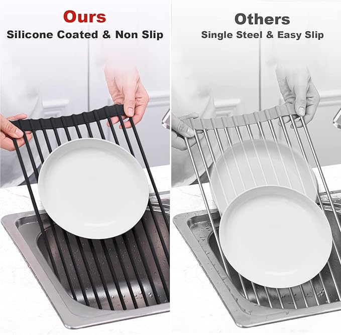 MERRYBOX Roll Up Dish Drying Rack Silicone Wrapped Over The Sink Dish Drying - Image 6