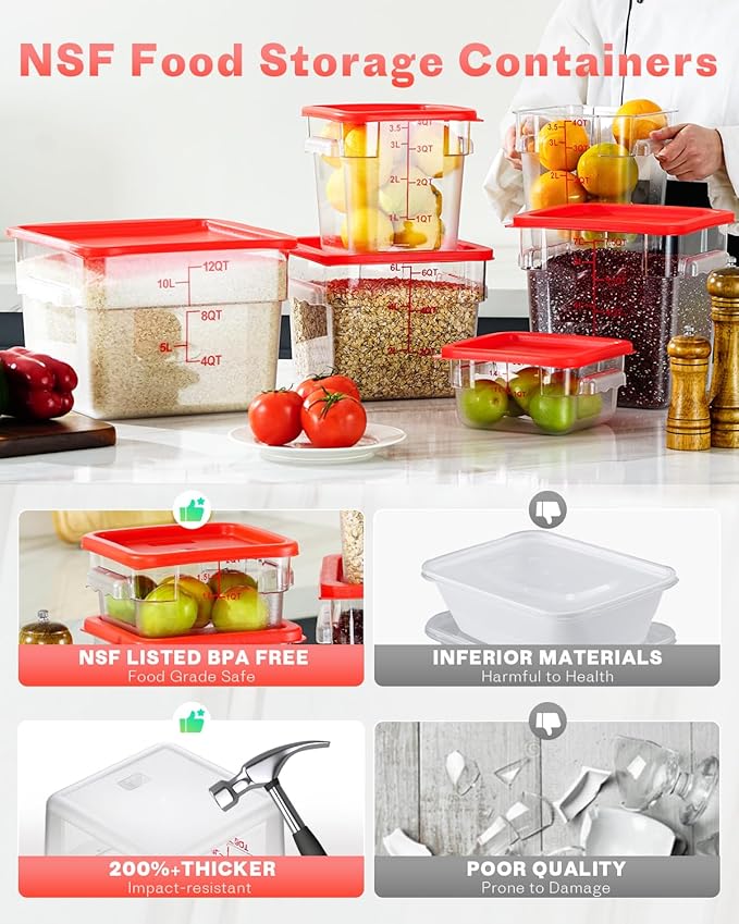 2QT4QT NSF Food Storage Containers: 6PCS Commercial Clear Food Storage - Image 3