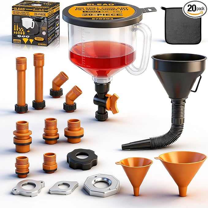 20-Piece No-Spill Coolant Funnel Kit, Cooling System Funnels Kits, Spill Proof by ELEAD