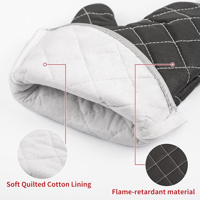 ARCLIBER Oven Mitts Heat Fire Resistant Oven Mitts 425 ° F, Quilted Terry Cloth - Image 2