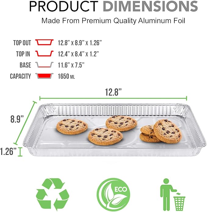 1/4 Size Cookie Sheet Baking Cake Pans l 12.8” x 8.9” Disposable Aluminum Foil - Image 2