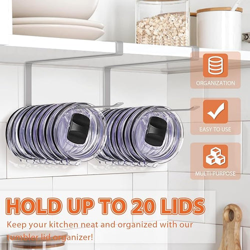 2 Pack Tumbler Lid Organizer, Horizontal Tumbler Lid Storage Hook to Hold Up 20 - Image 2