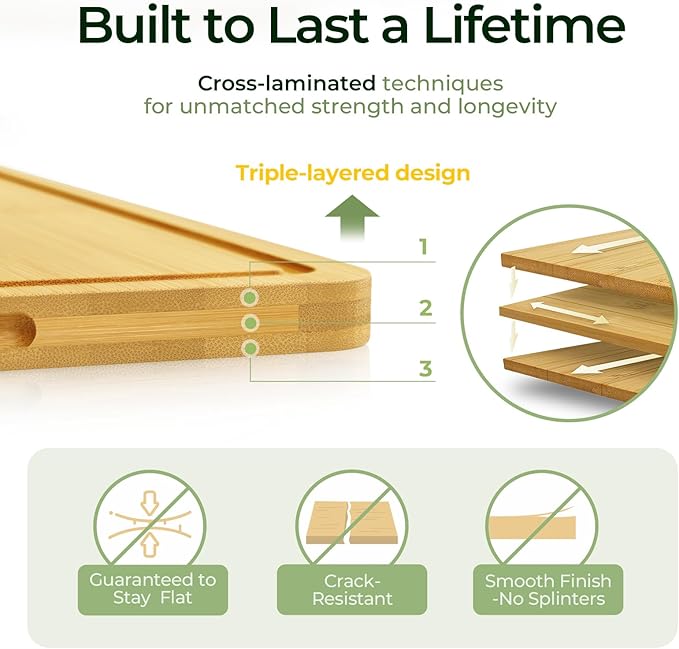 Keechee Chopping Board 2-Pcs Natural Bamboo Cutting Board - Image 2