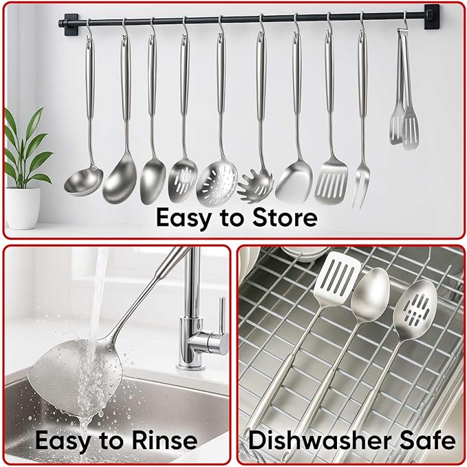Newness 10 Pcs Cooking Utensils Set, 304 Stainless Steel Kitchen Utensils Set - Image 7