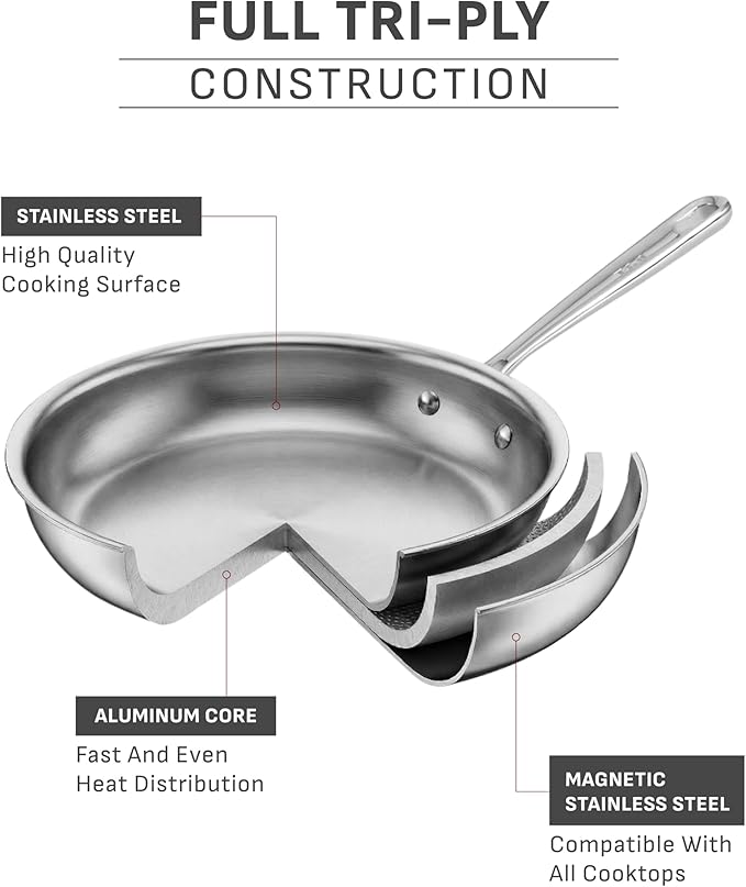 T-Fal Pro Tri-Ply Fry Pan, Stainless Steel Pan 12 inch, Induction Cookware - Image 2