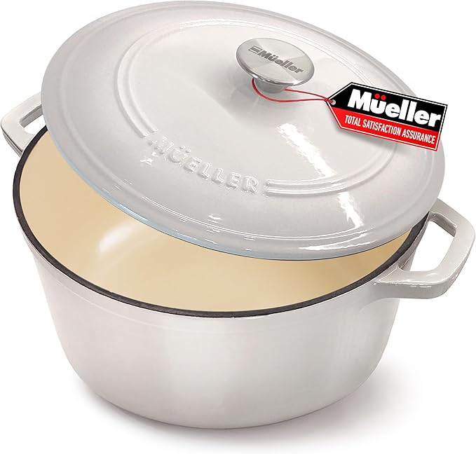 MUELLER HOME 7.5 QT Enameled Cast Iron Dutch Oven, Heavy-Duty Casserole Dish by MUELLERHOME