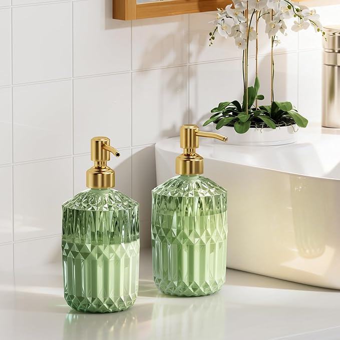 AmazerBath Soap Dispenser, 2 Pack Green Glass Soap Dispenser - Image 7